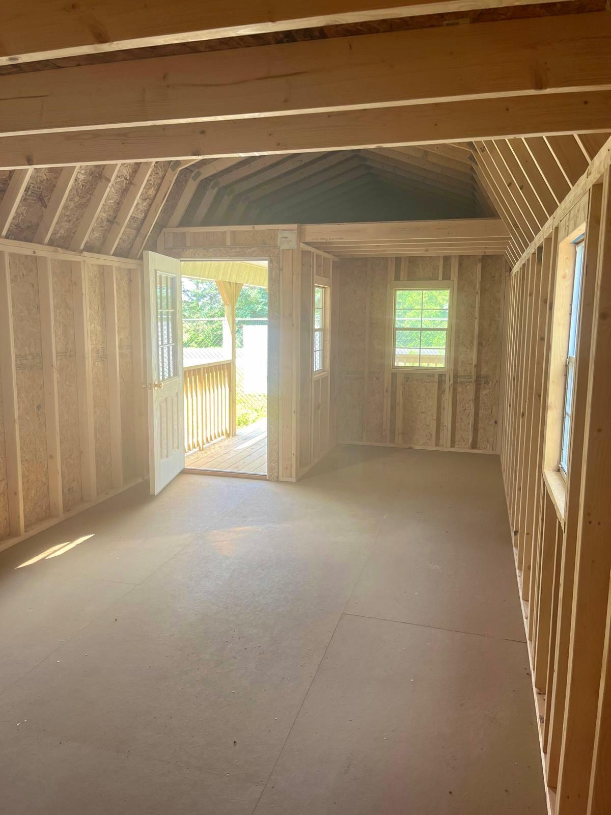 12x32 premier lofted barn cabin front nook entrance