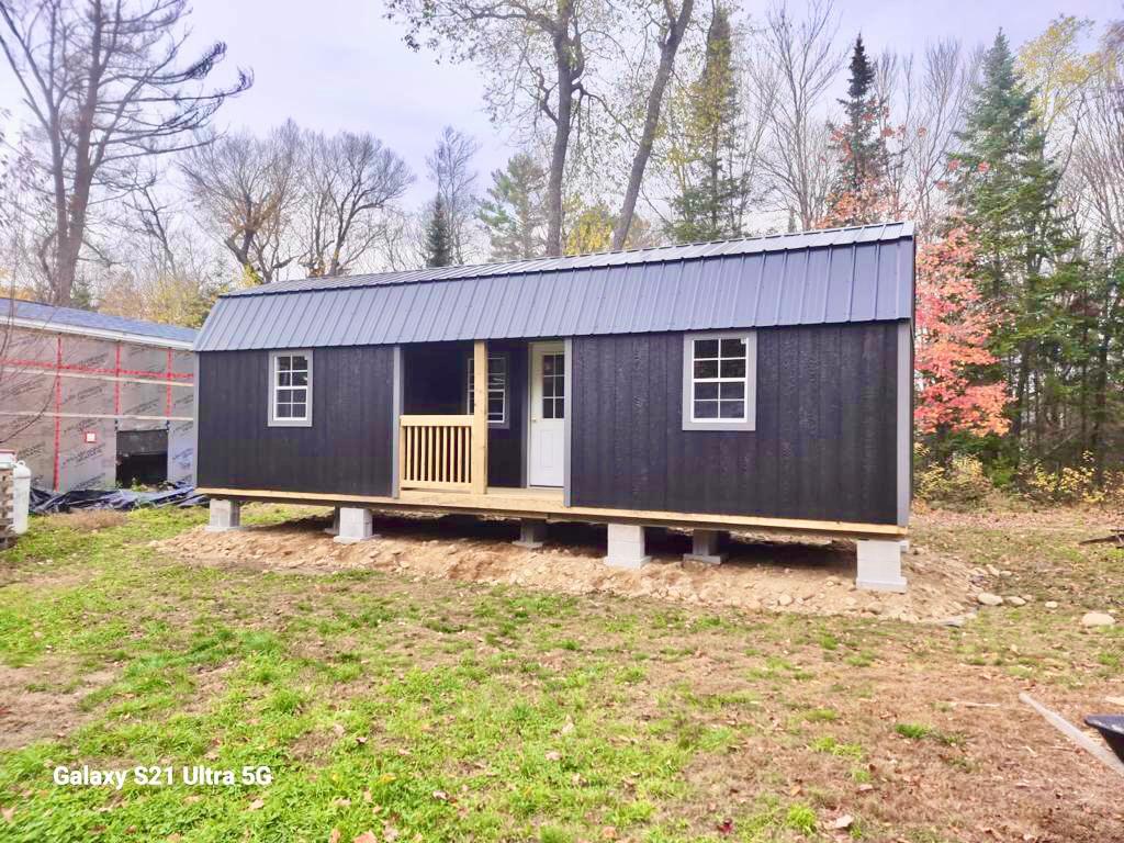 portable lofted barn bunkie cabin with centre porch black