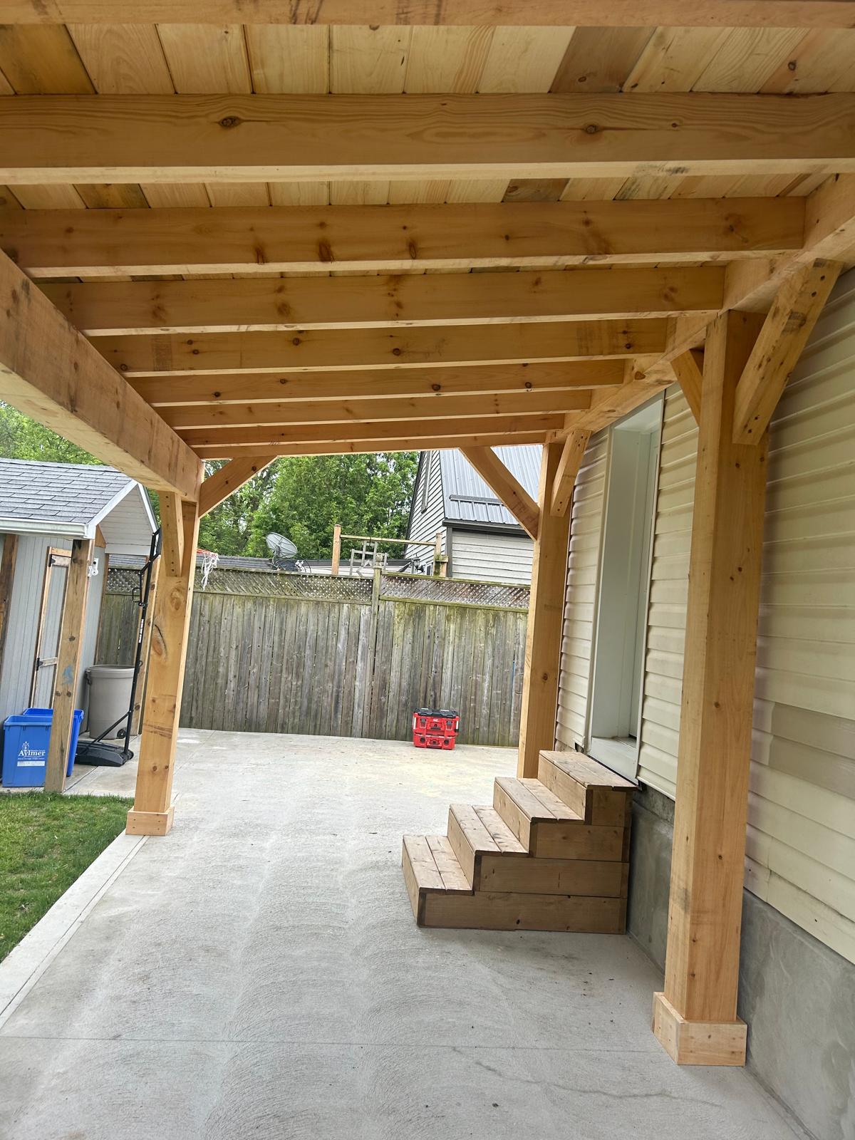 single slope timber pavilion underside backyard