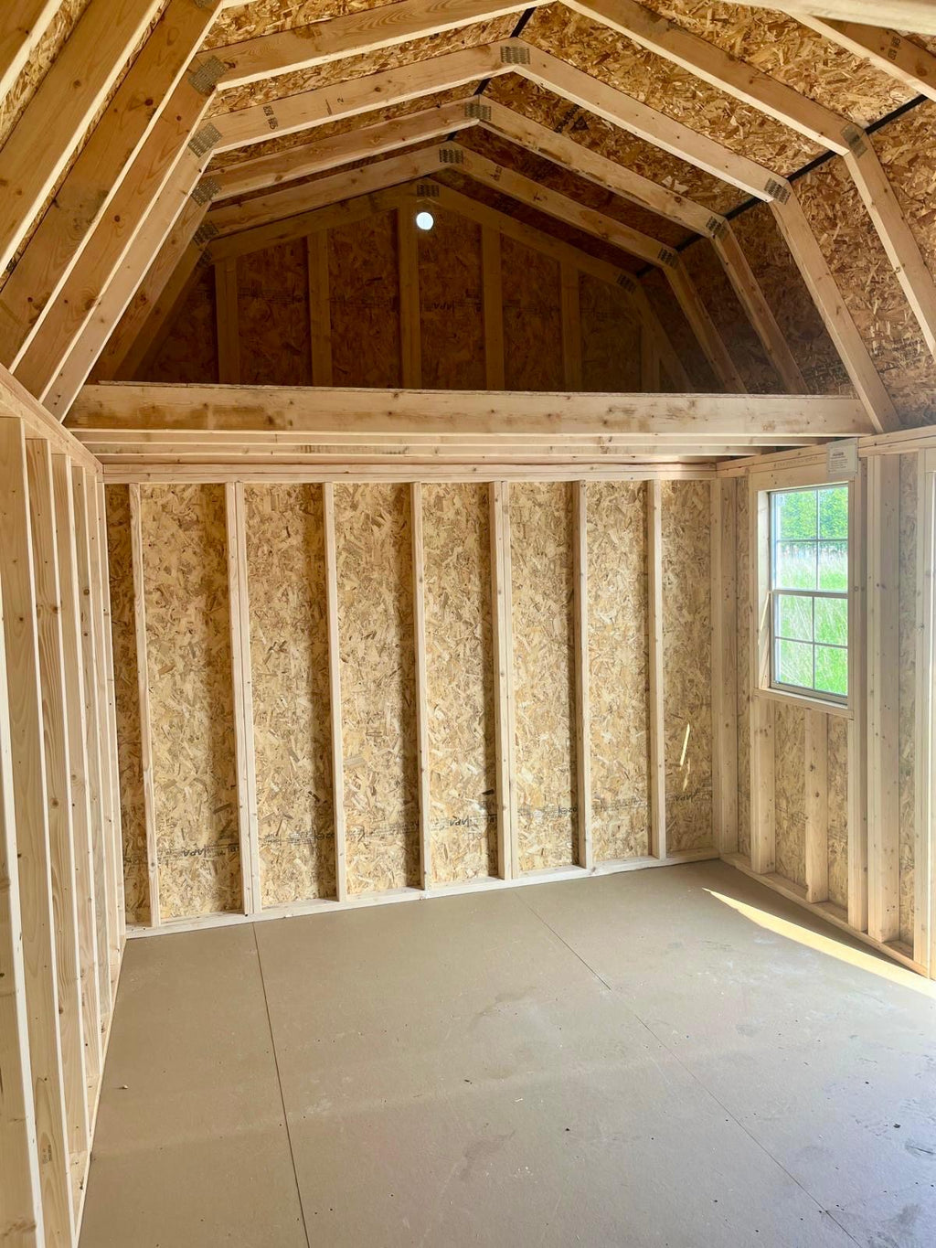 portable lofted barn storage shed inside