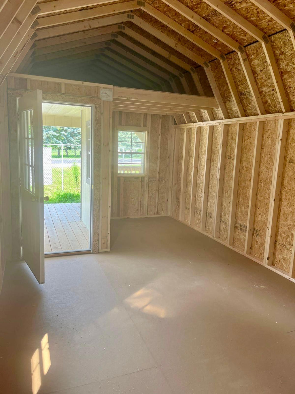 12x32 premier lofted barn cabin walk in door