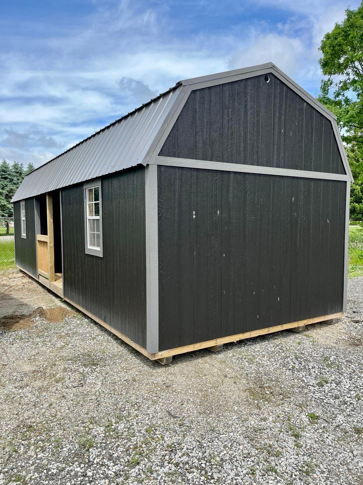 portable lofted barn bunkie cabin with porch black 