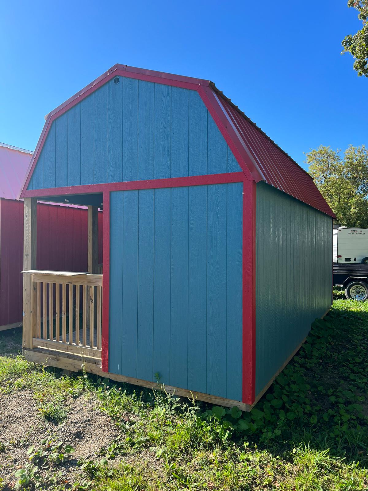 portable side lofted barn bunkie cabin with porch