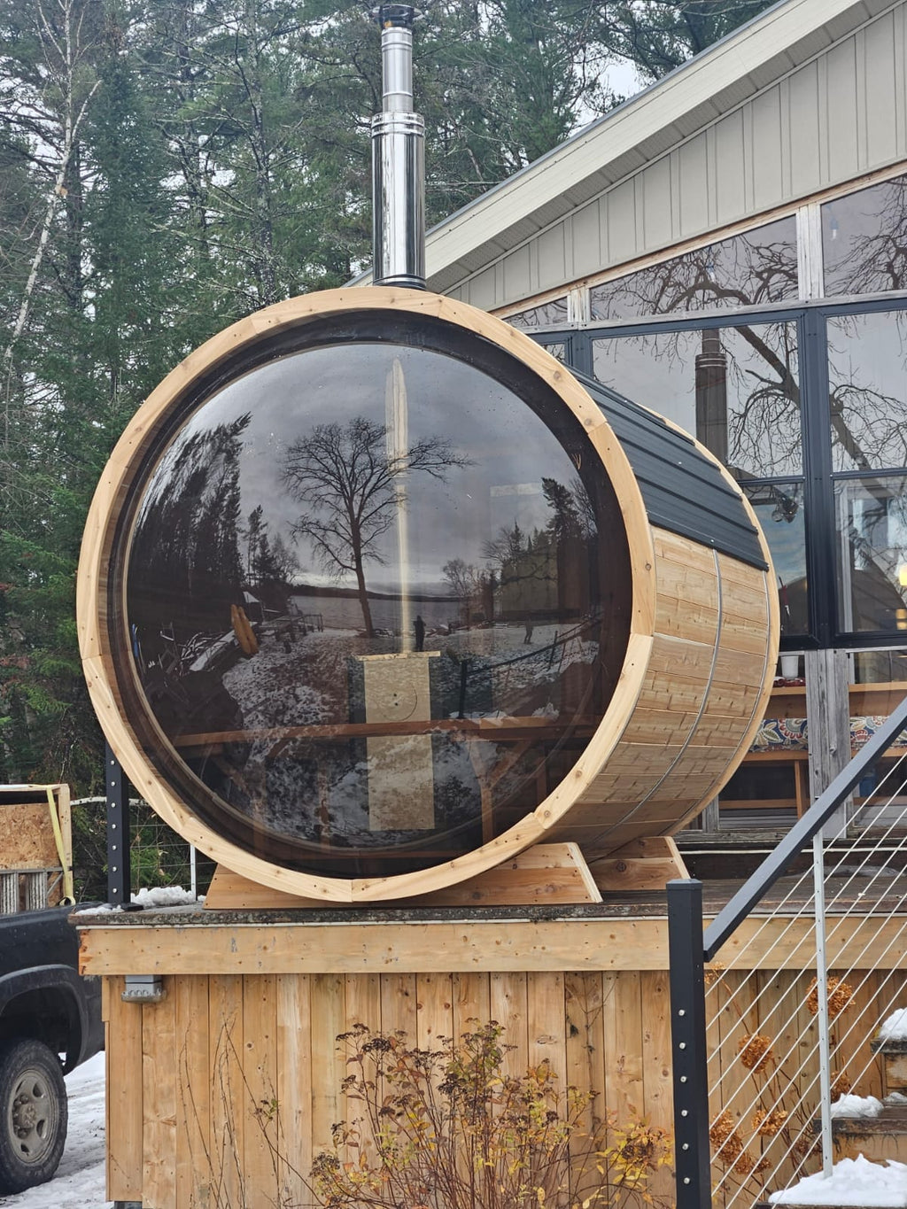 Clear Red Cedar Panoramic Barrel Sauna