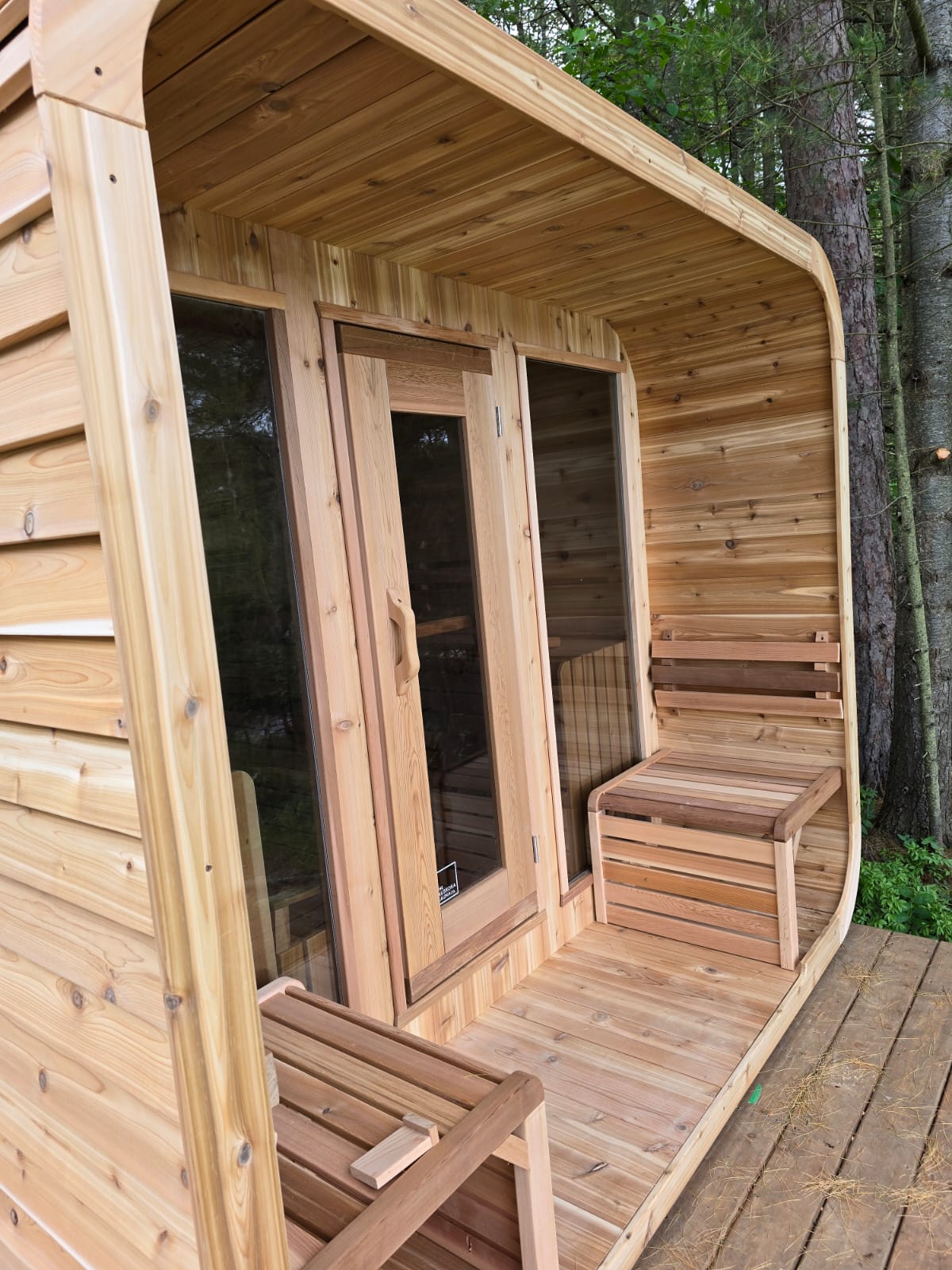 red cedar luna sauna with porch