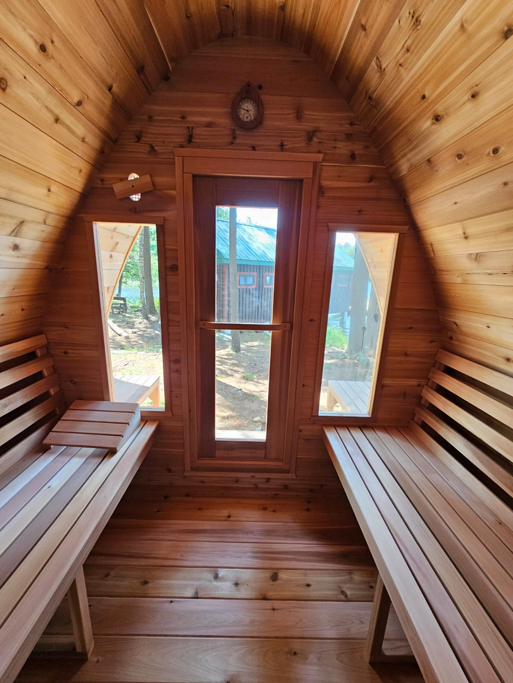 red cedar pod sauna interior