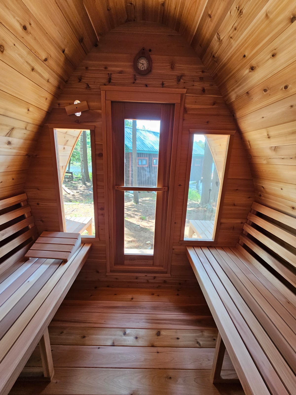 red cedar pod sauna interior