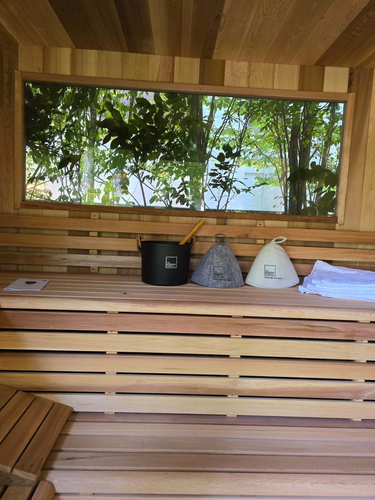 red cedar luna sauna back window view