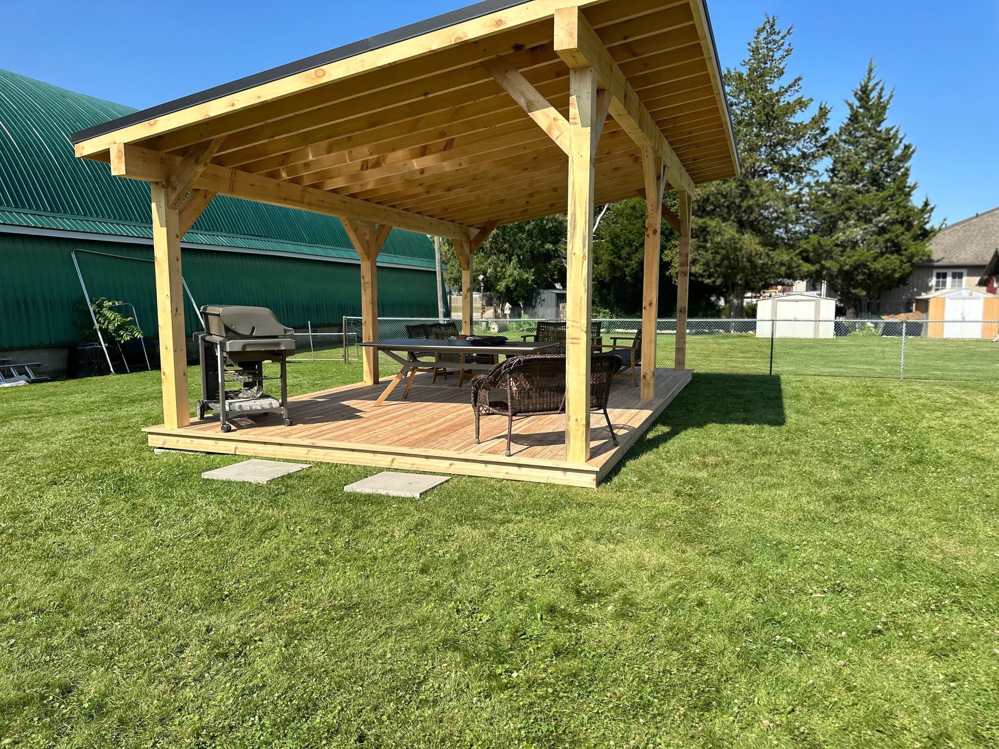 single slope timber pavilion porch