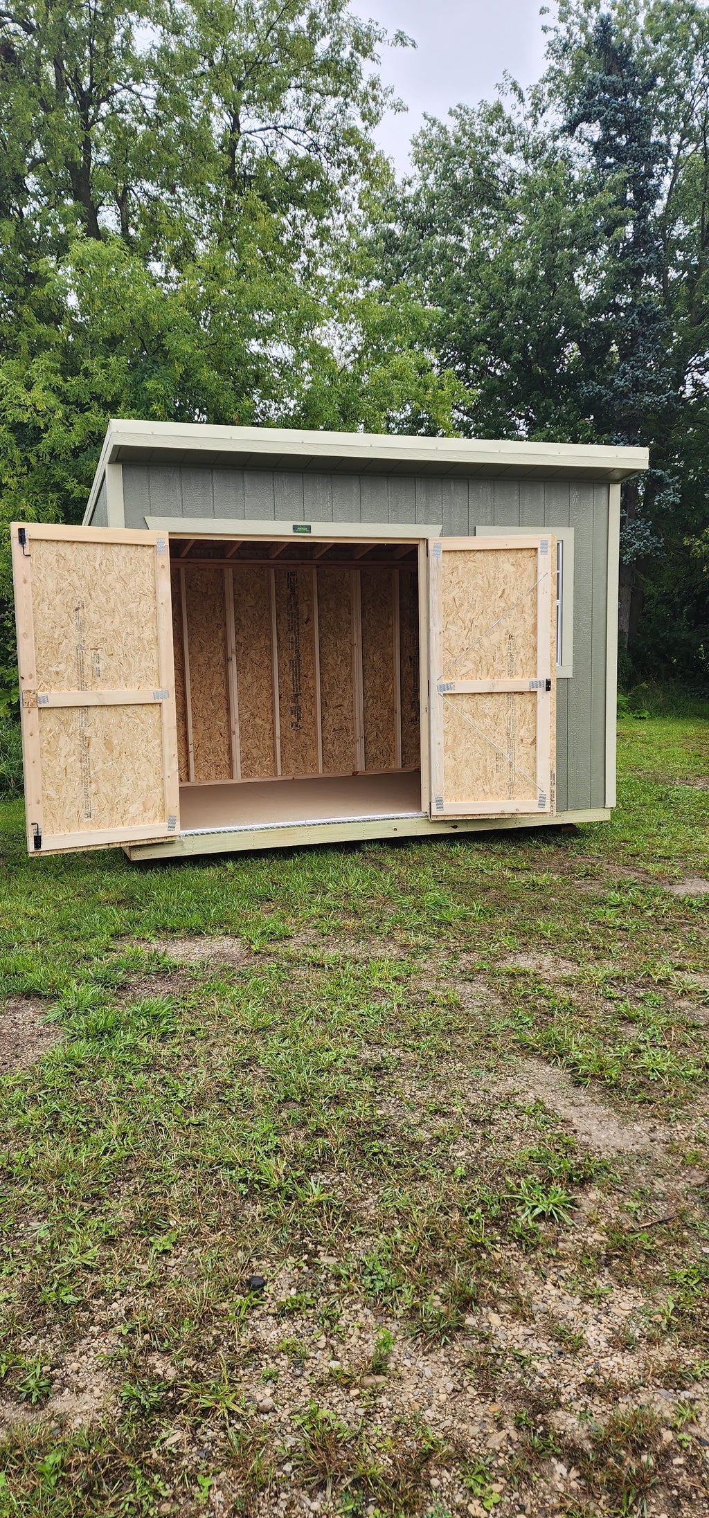 cottage shed pool storage open double door
