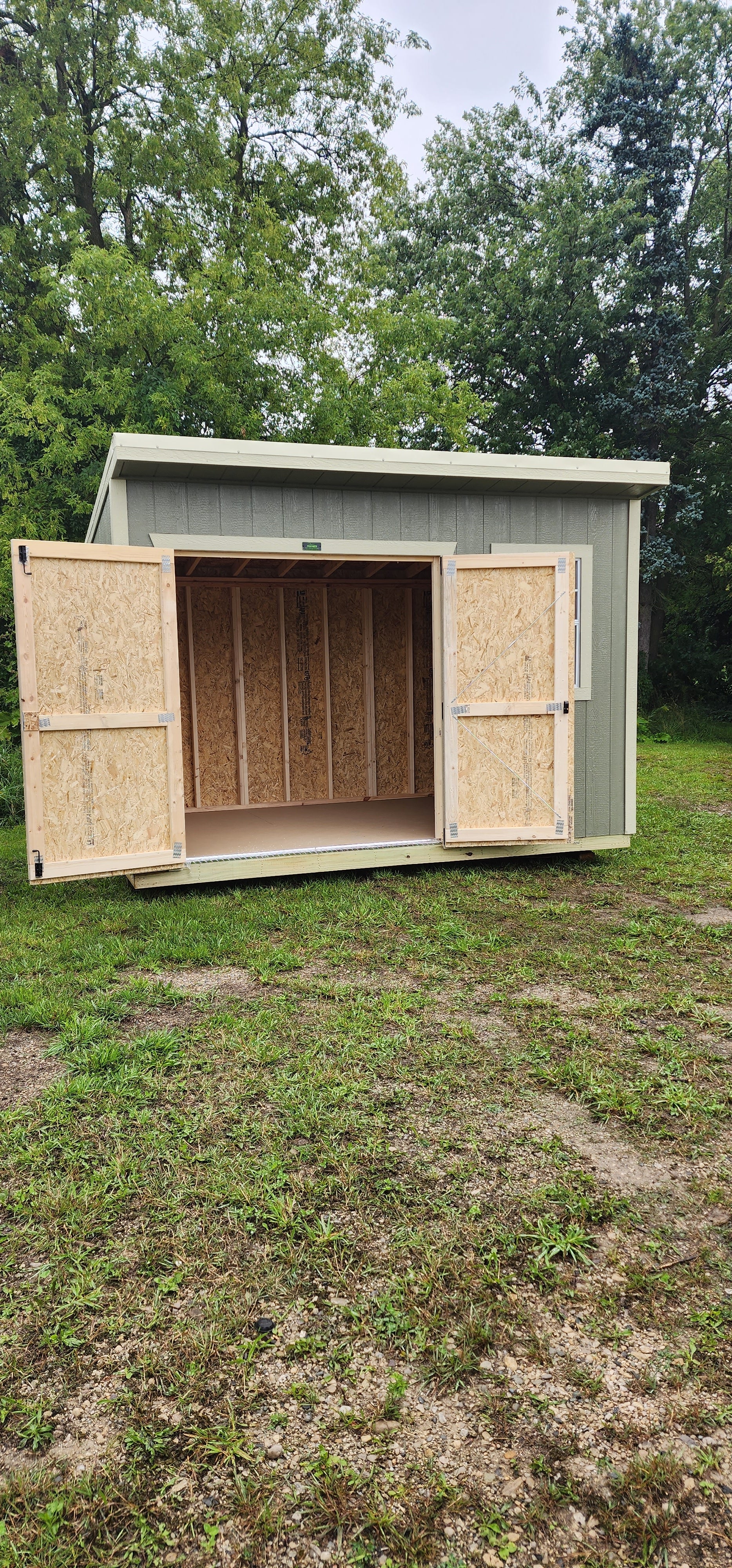 cottage shed pool storage open double door