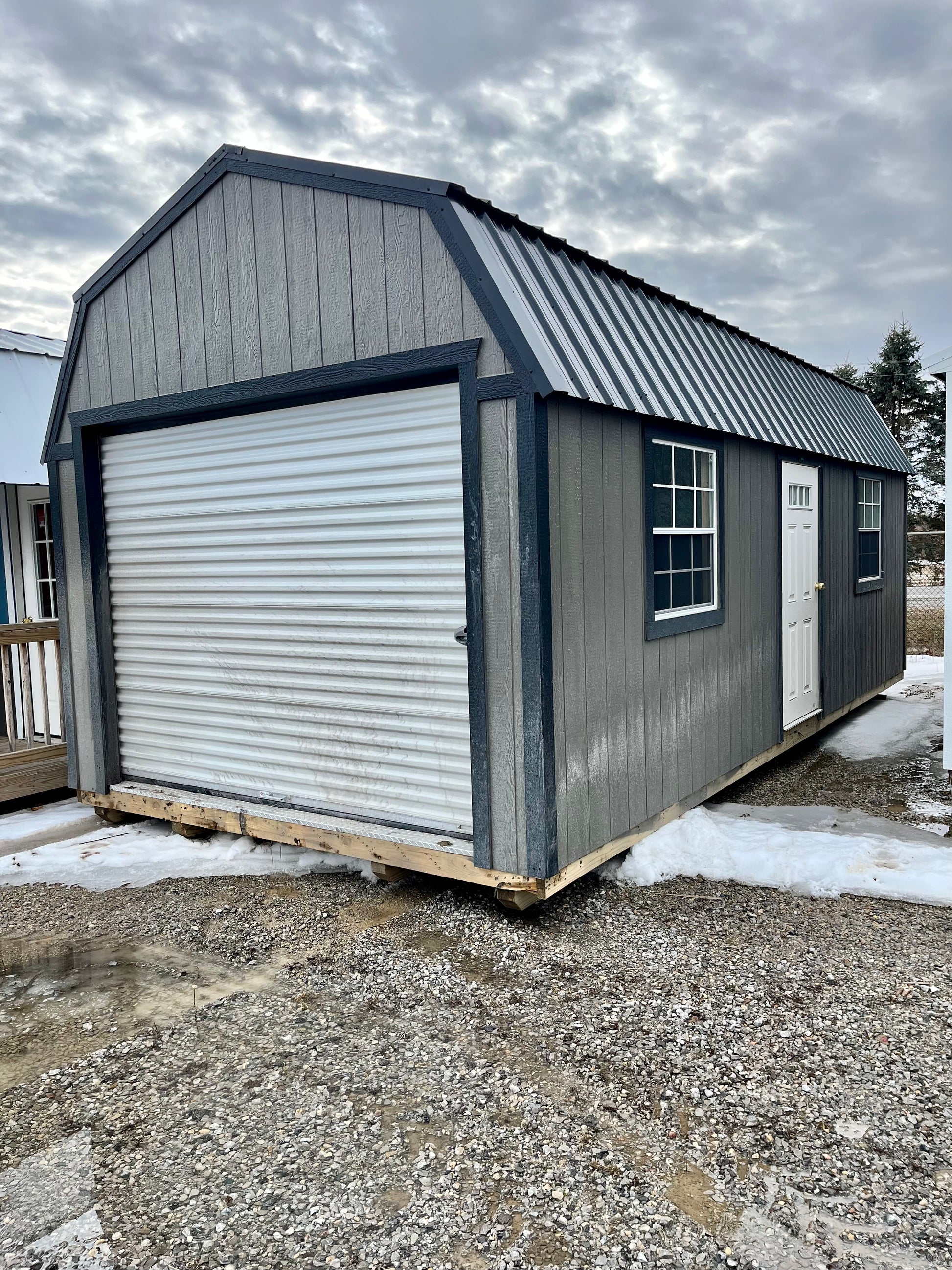portable lofted barn storage garage gray