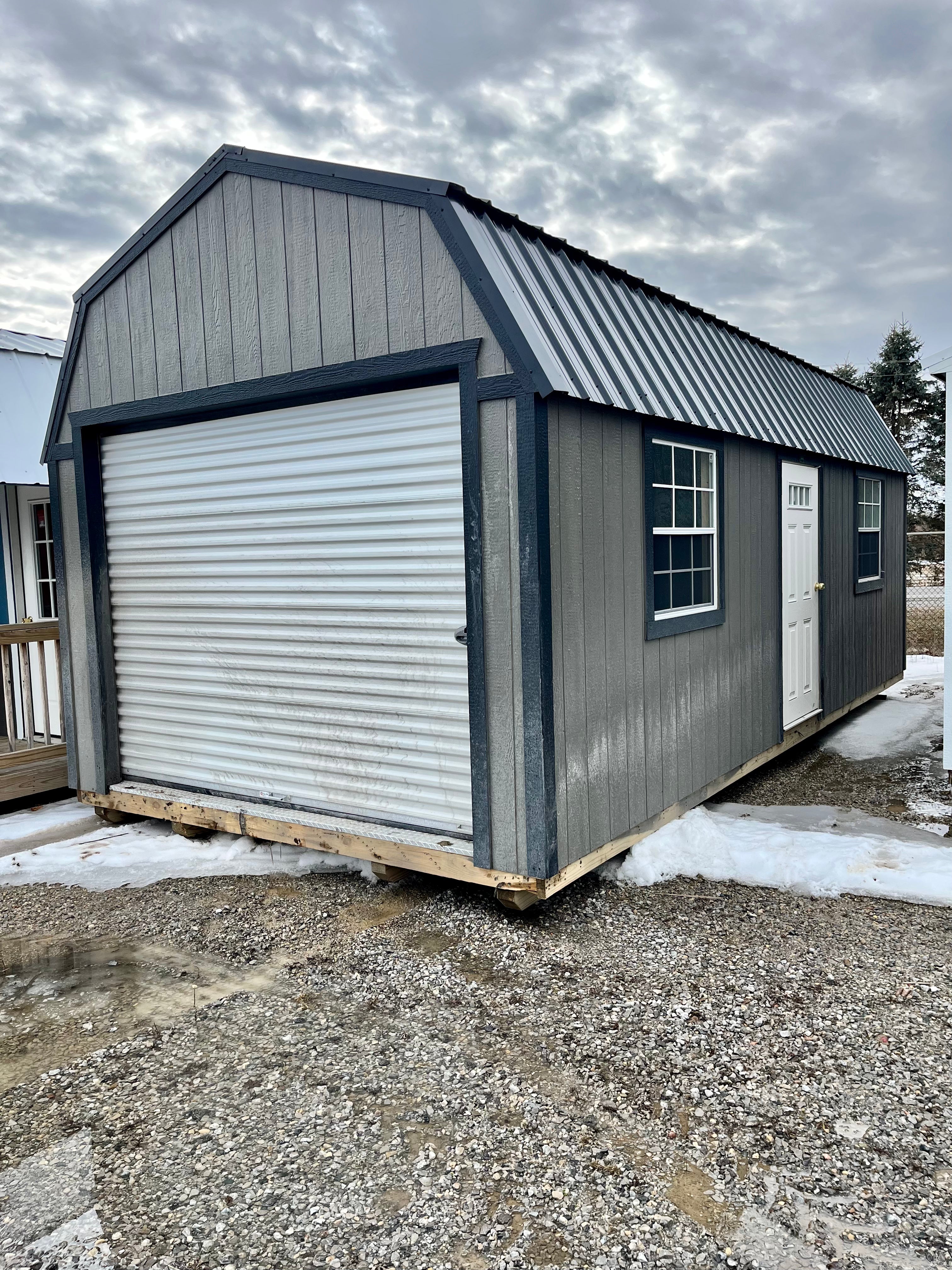 portable lofted barn storage garage gray