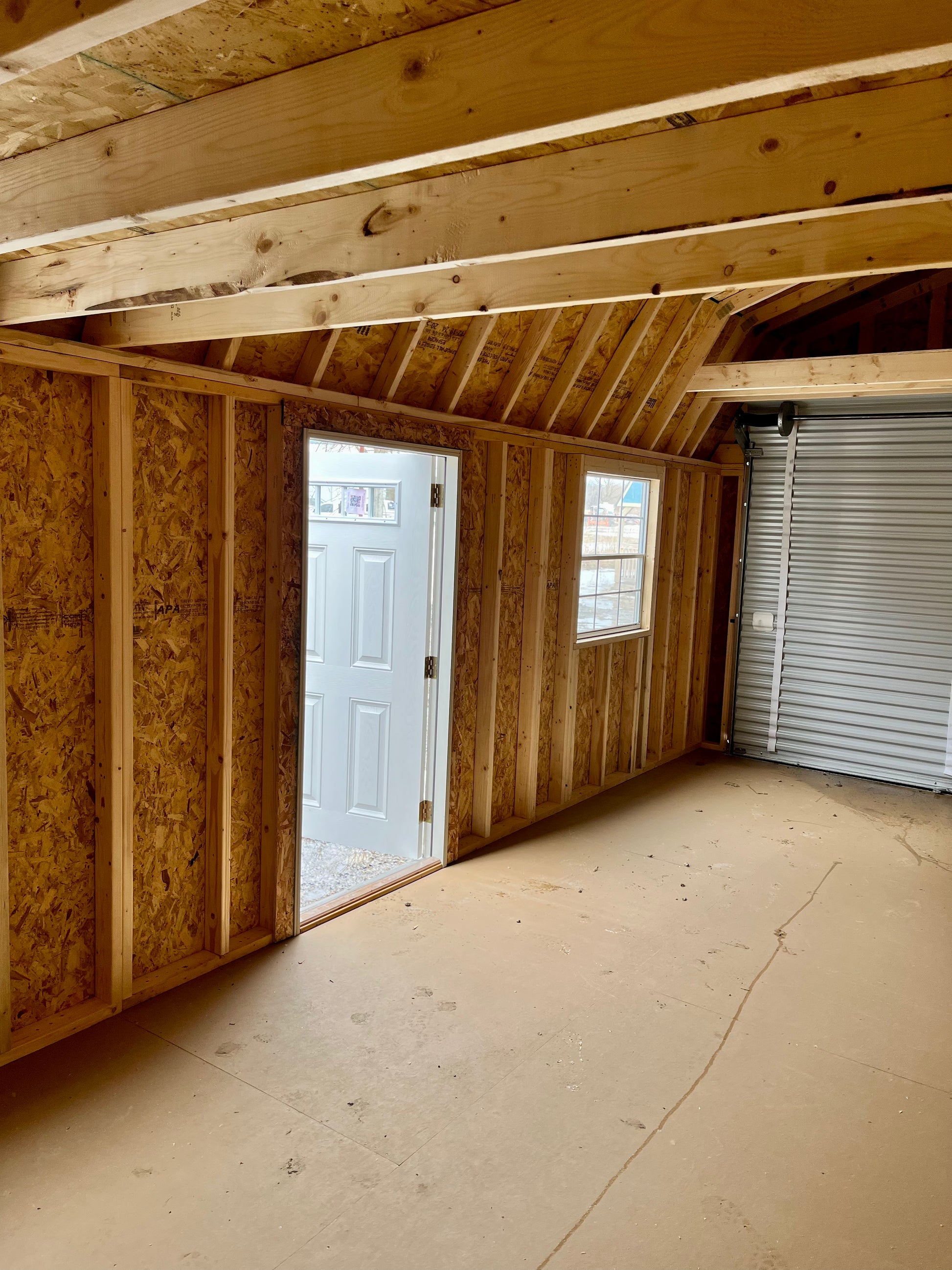 portable lofted barn storage garage walk in door