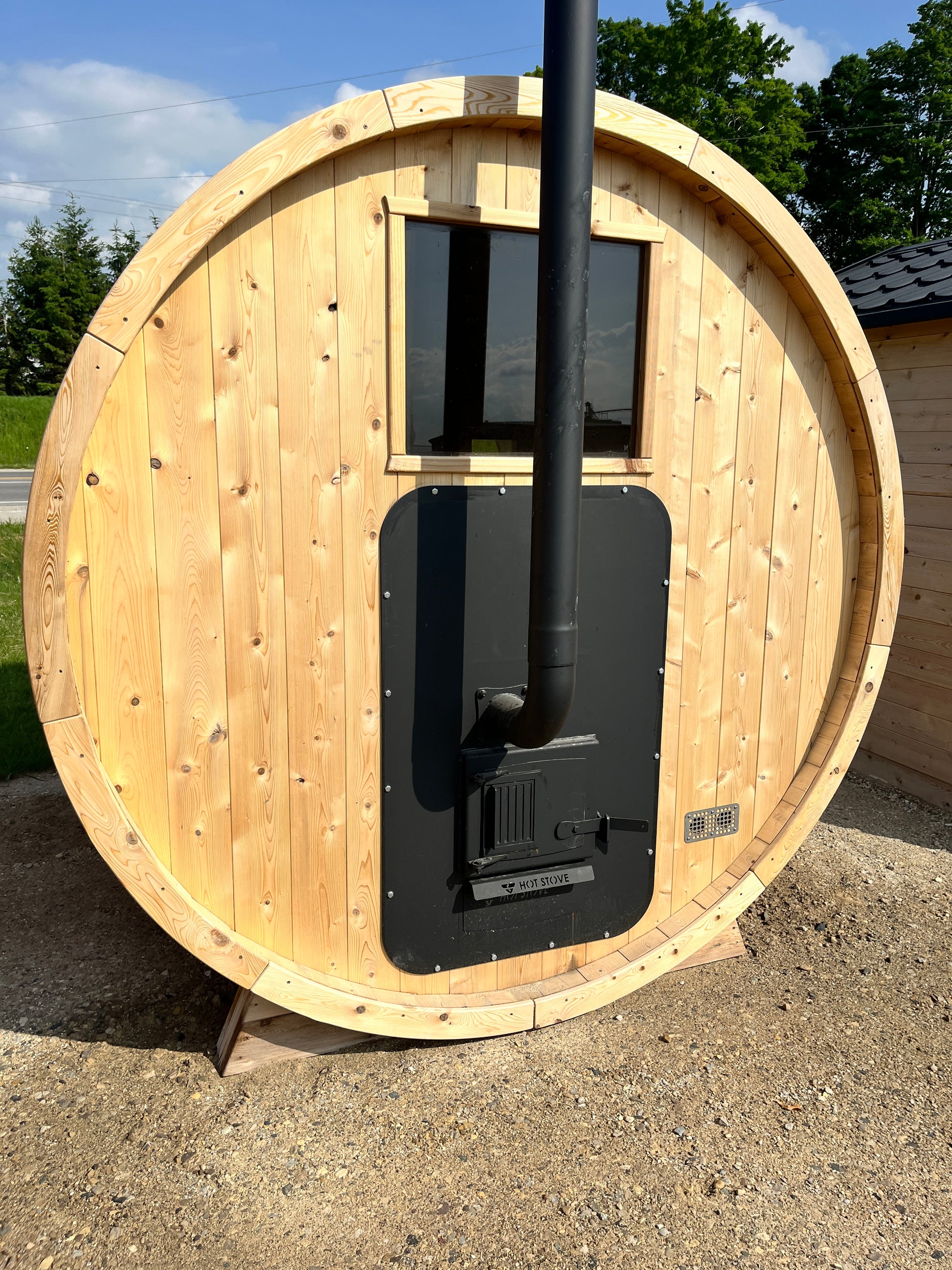 white cedar sauna back window
