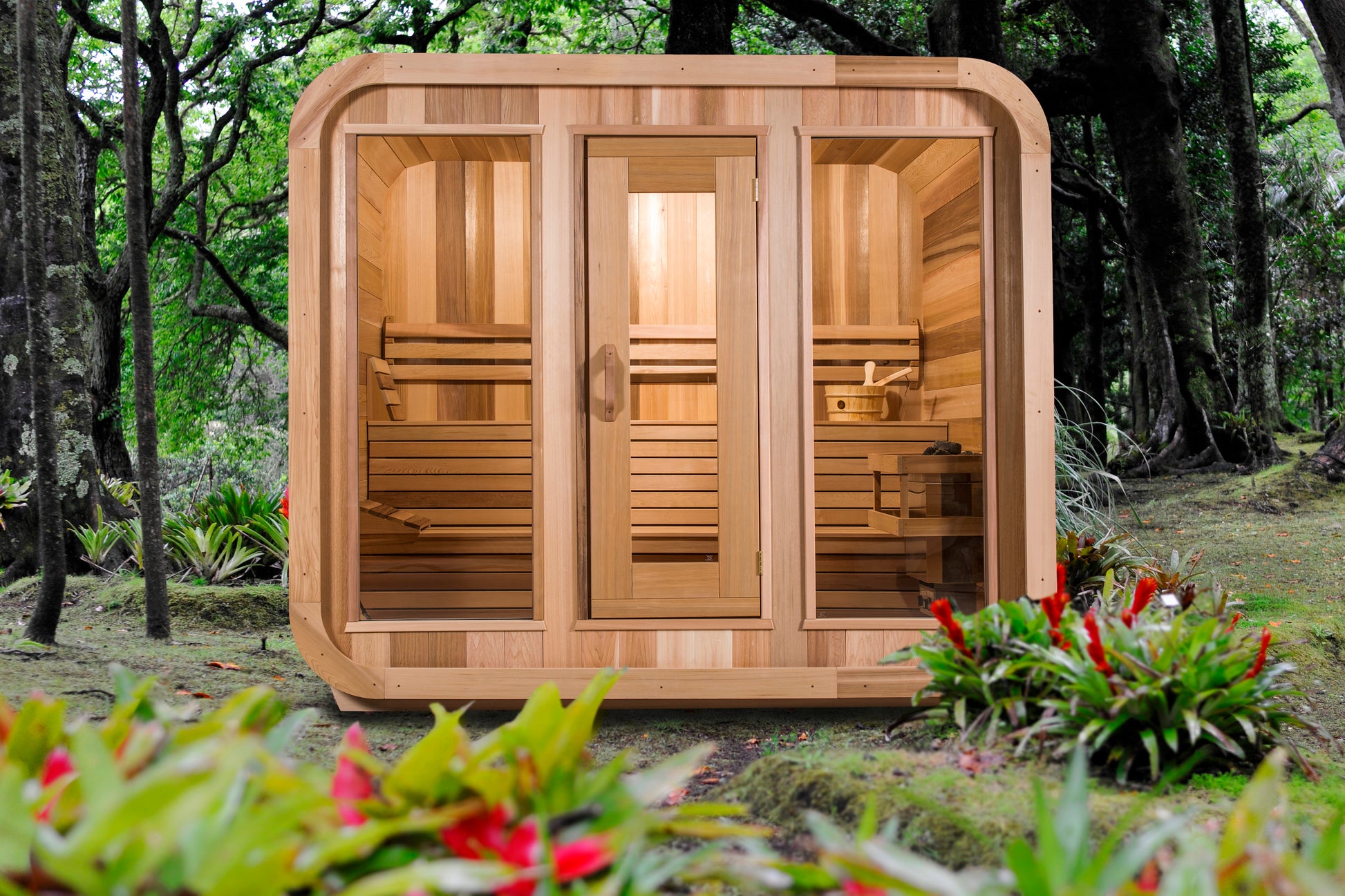 red cedar luna sauna in woods electric