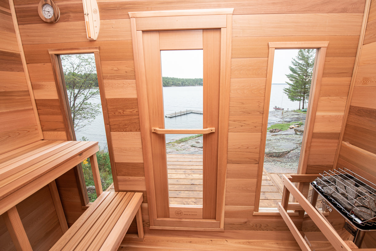 red cedar cabin sauna lake 