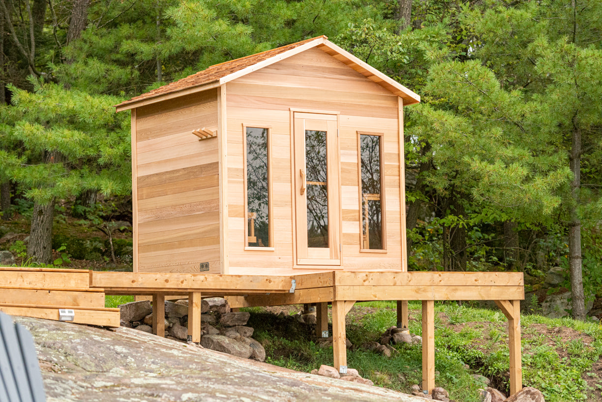 red cedar cabin sauna woods