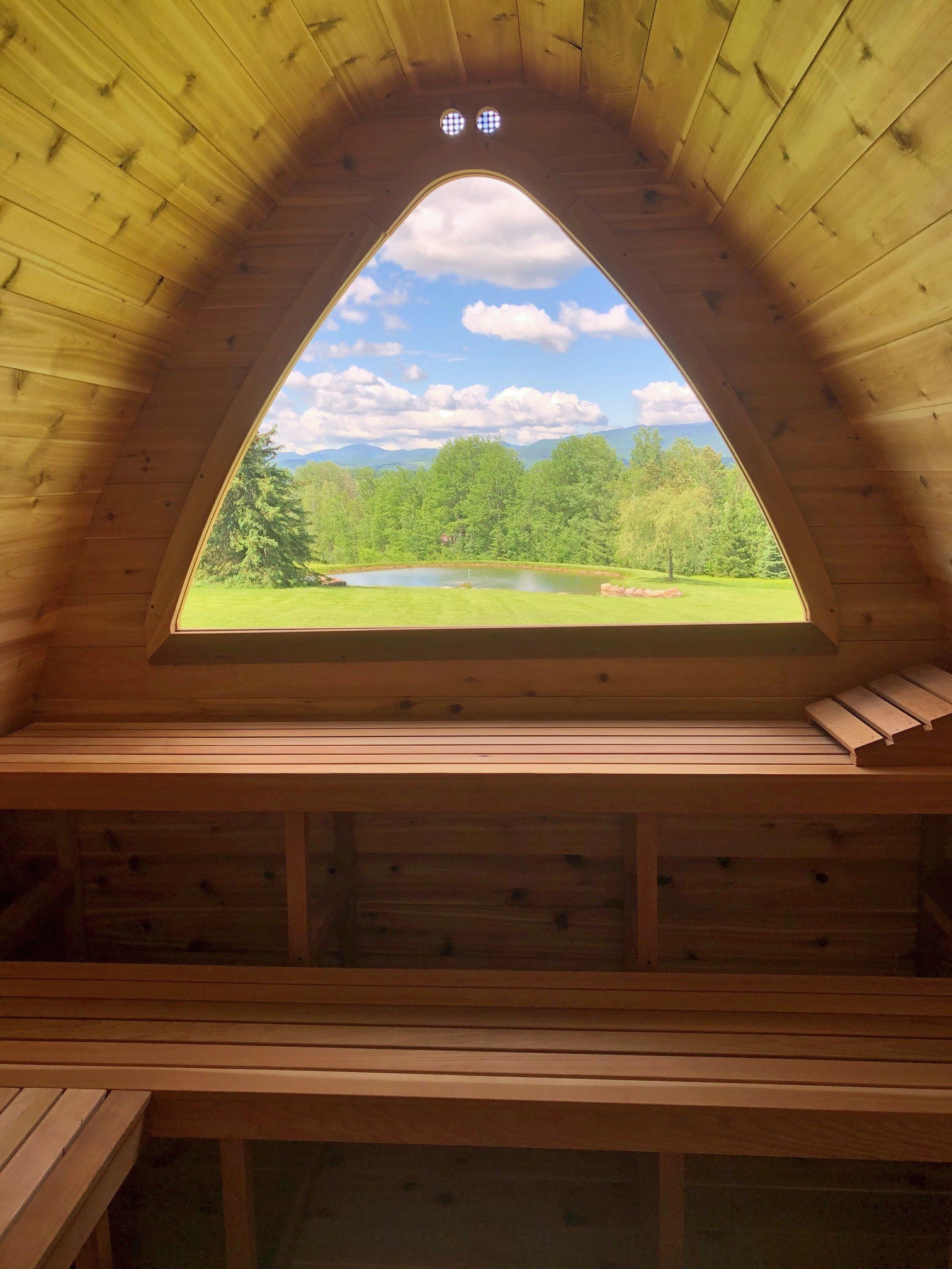 red cedar pod sauna back window