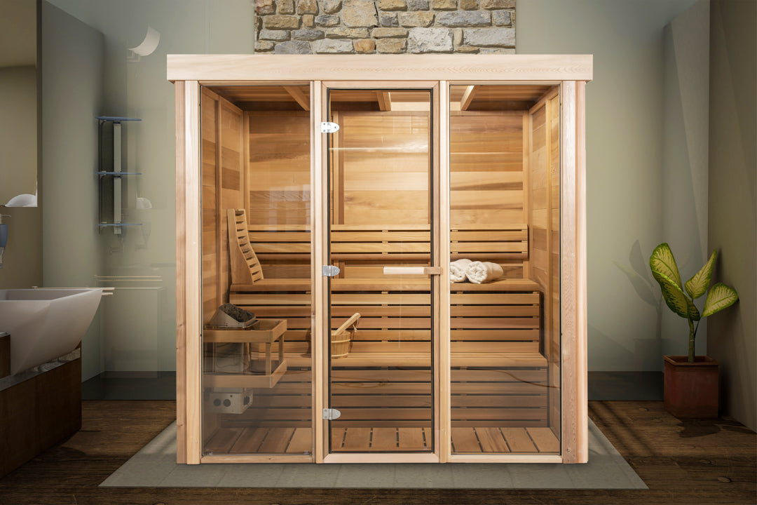 pure cube indoor 570 full front glass sauna