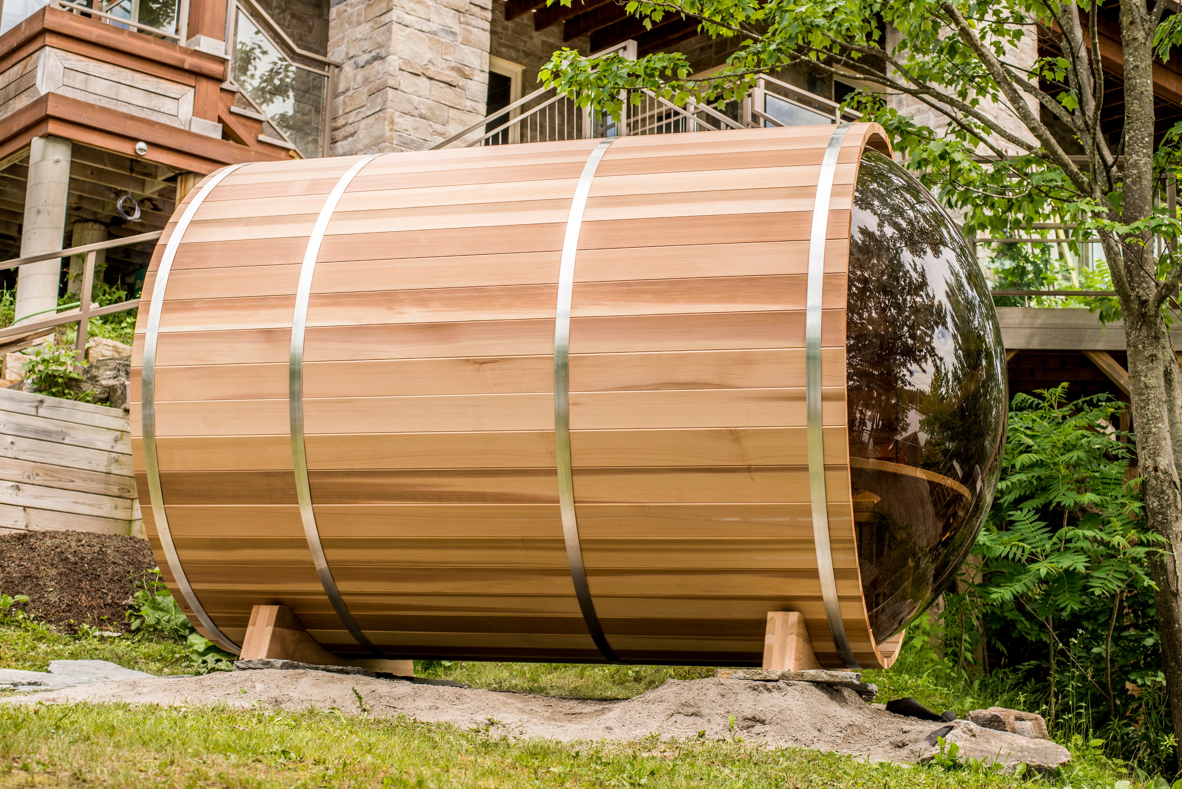 Clear Red Cedar Panoramic Barrel Sauna