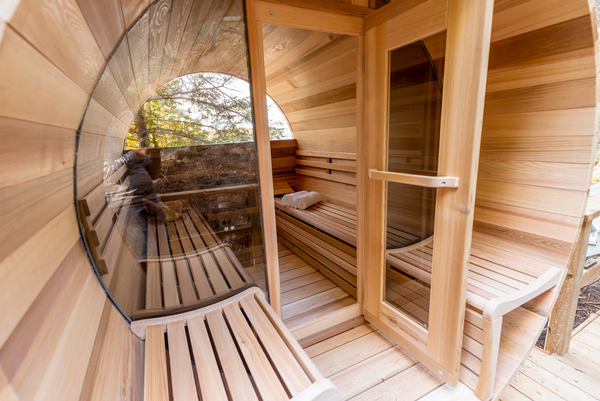 Red Cedar Half-Moon Barrel Sauna