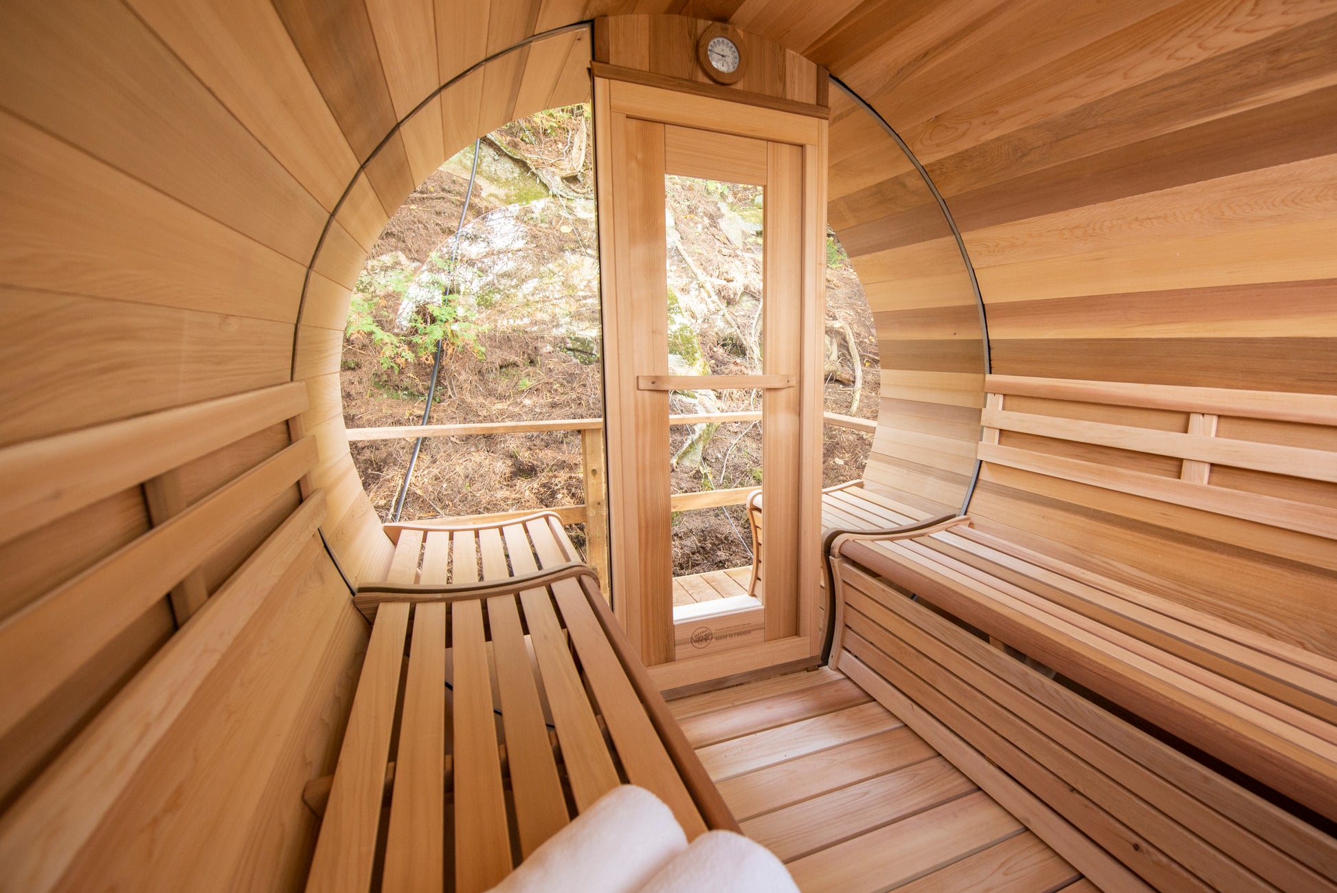 Red Cedar Half-Moon Barrel Sauna