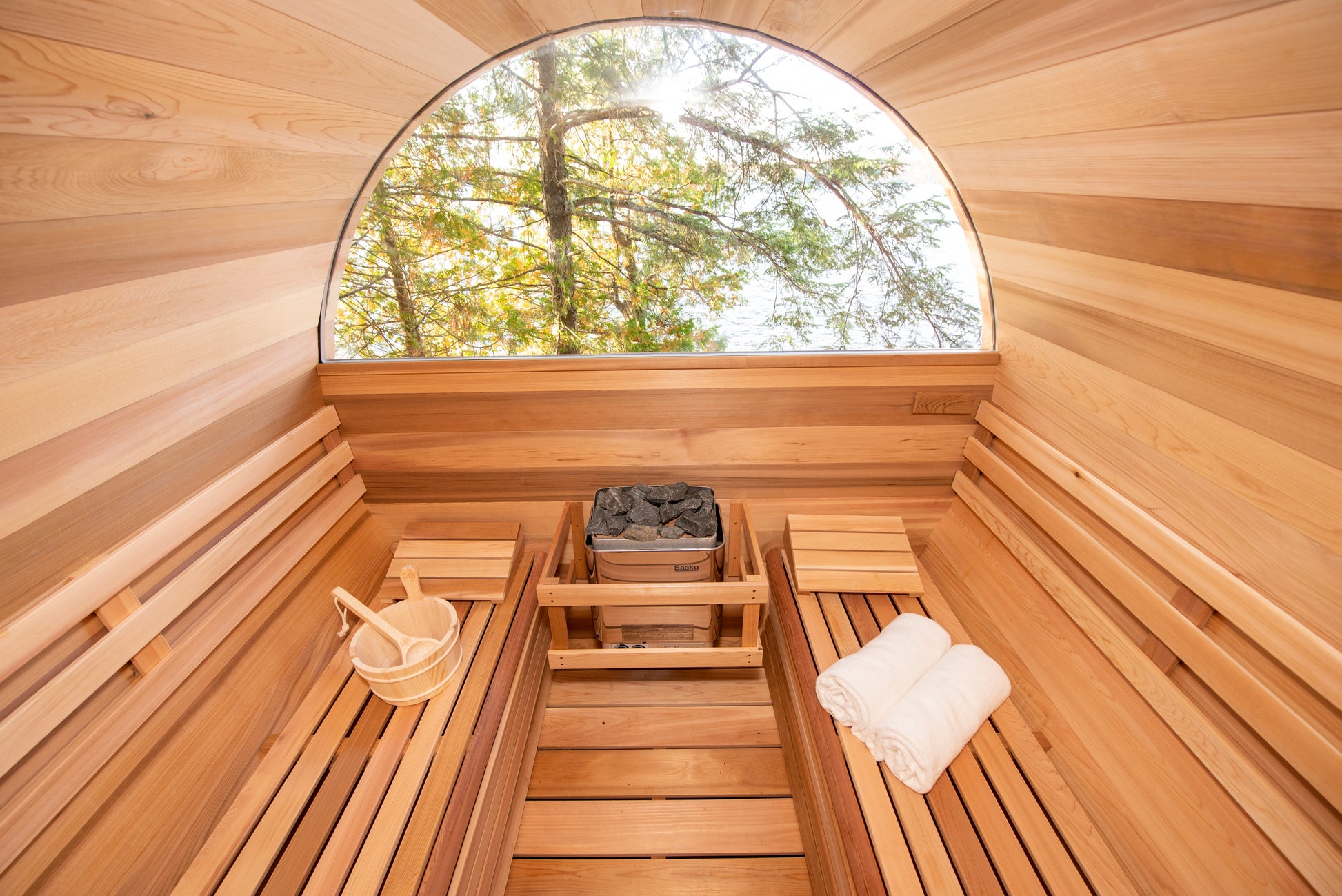Red Cedar Half-Moon Barrel Sauna