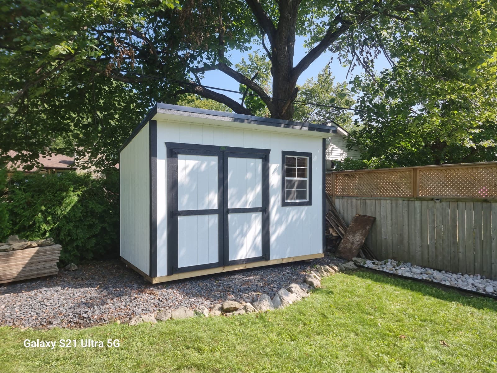 8x12 cottage shed pool storage white double wood door