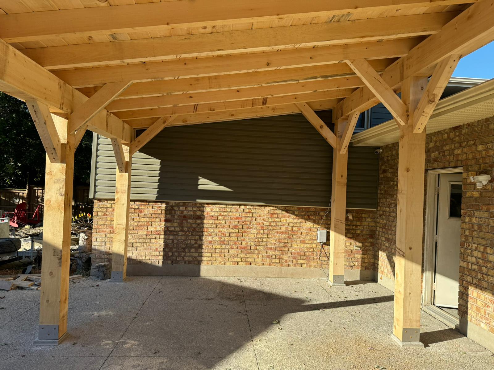 single slope timber pavilion underside