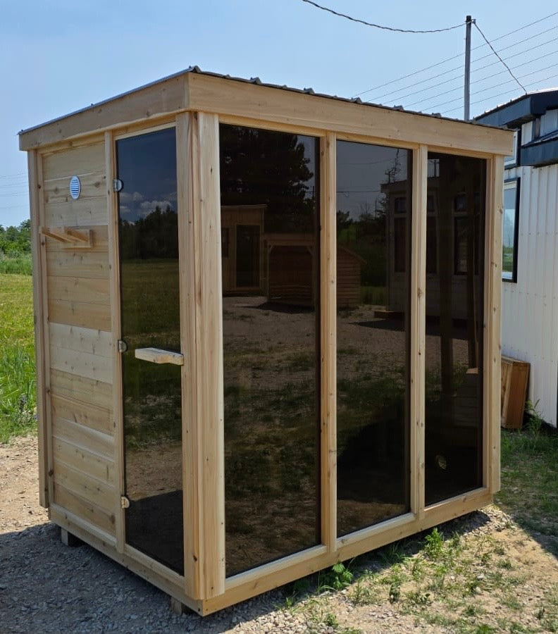 white cedar sauna glass front