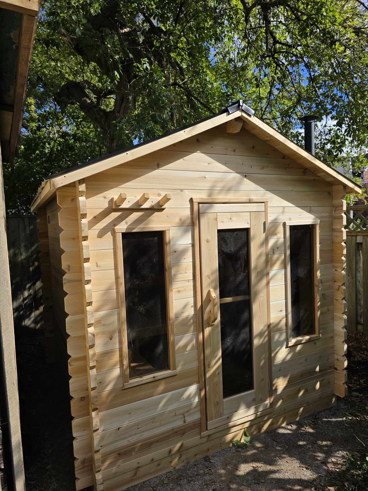 Wooden cabin sauna in a natural setting