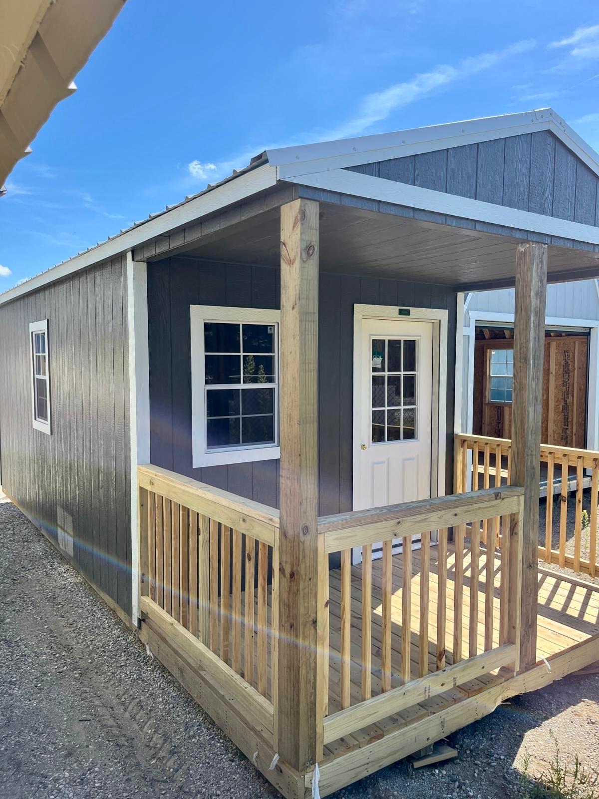 backyard cabin with porch gray