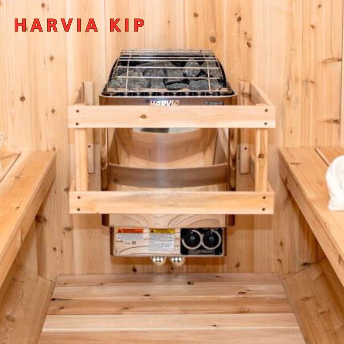 Wooden sauna with a Harvia Kip stove inside