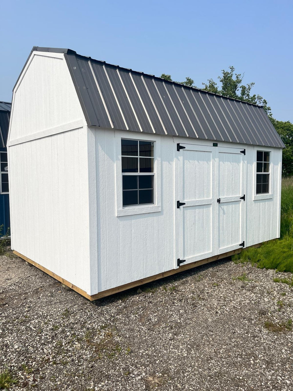 portable lofted barn storage shed white double wood door
